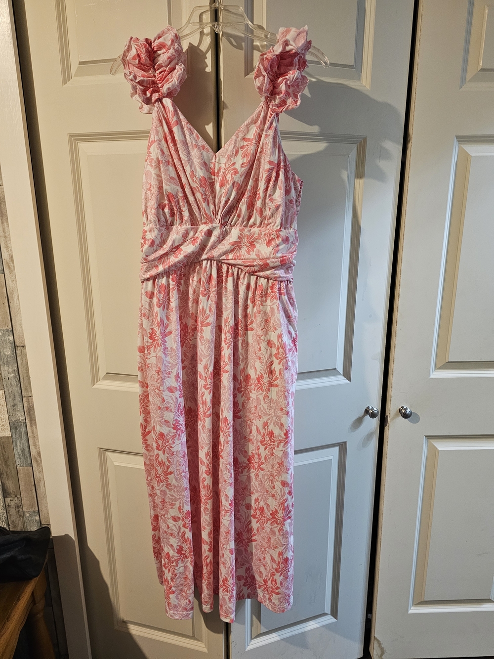Grace Karin Pink Floral Summer Maxi Dress with Ruffle Straps